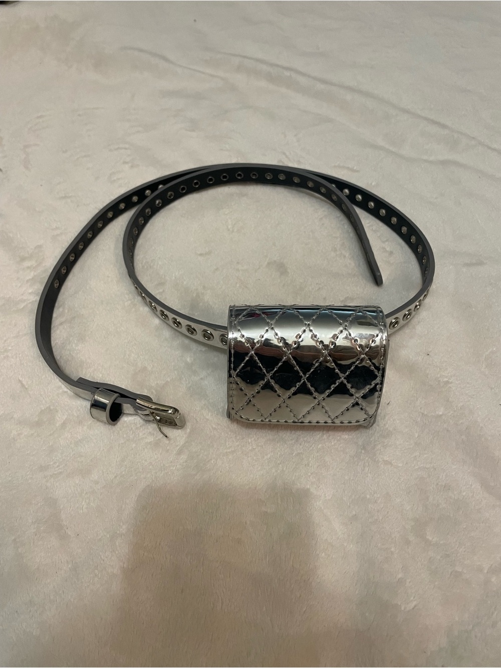 Quilted Metallic Silver Mini Belt Bag - Women's Accessory